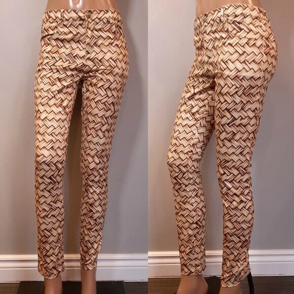 NEW Maurie + Eve Jolie Skinny Pants Jeans Weave Print US Size 4 Tan Cream - Picture 2 of 16